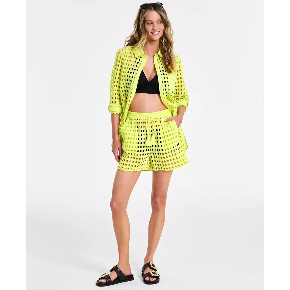 NEW Dotti Women's XL Cotton Openwork Dot Drawstring-Waist Shorts • Reg Price $58